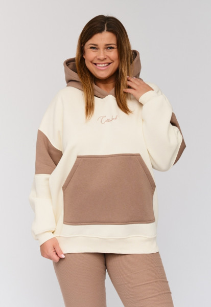 Bluza kangurka oversize DUO CREAM & LATTE