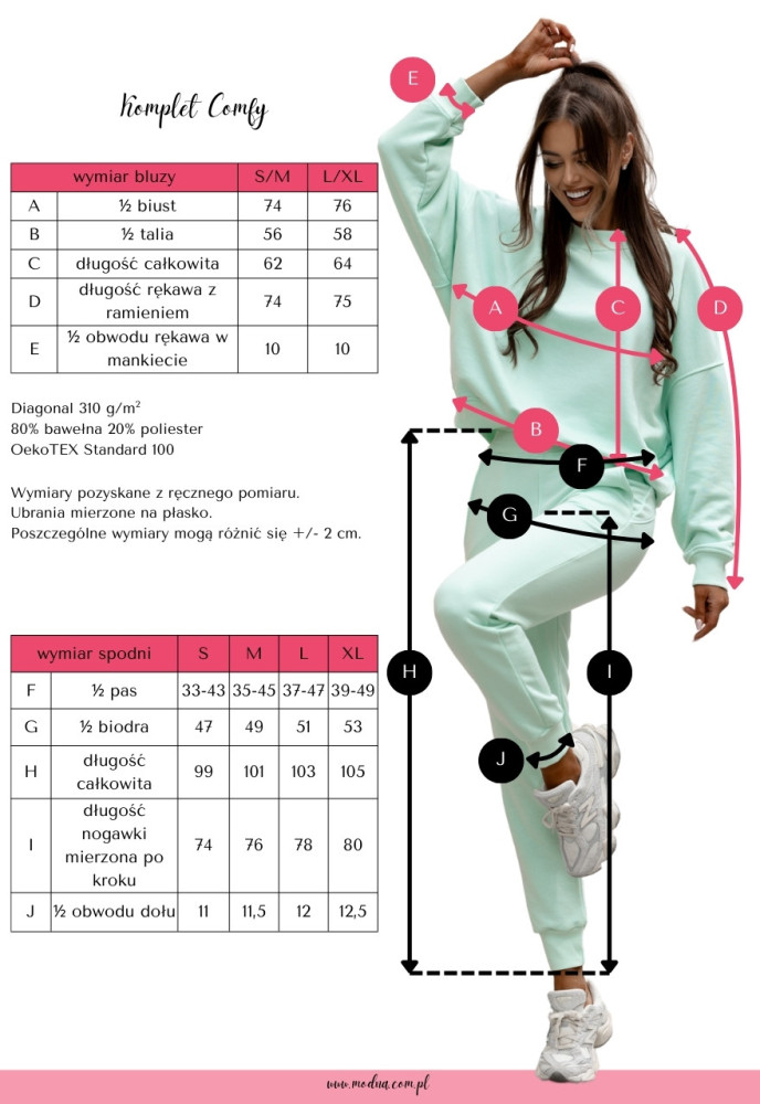 tabela rozmiarowa - dres COMFY