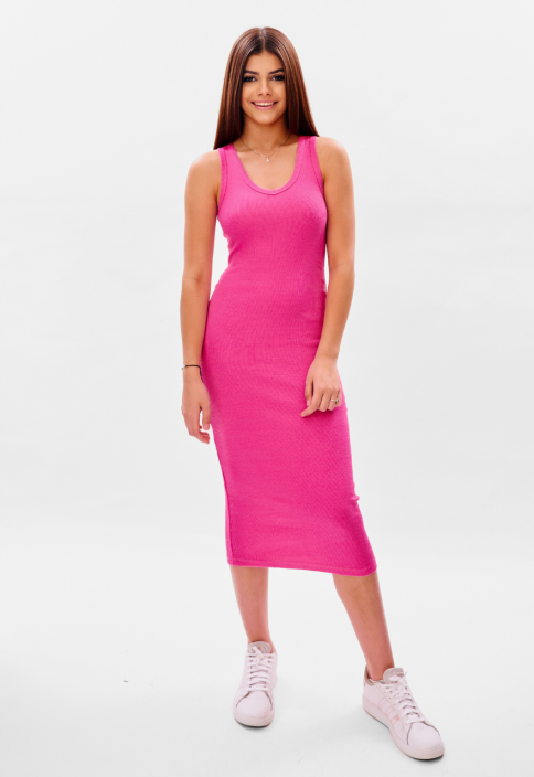 Sukienka letnia na ramiączkach, fuksja - VANESSA FUCHSIA