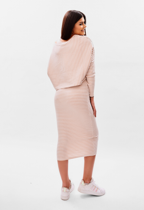 Sukienka letnia na ramiączkach, w beżowe paski - VANESSA CAMEL STRIPES