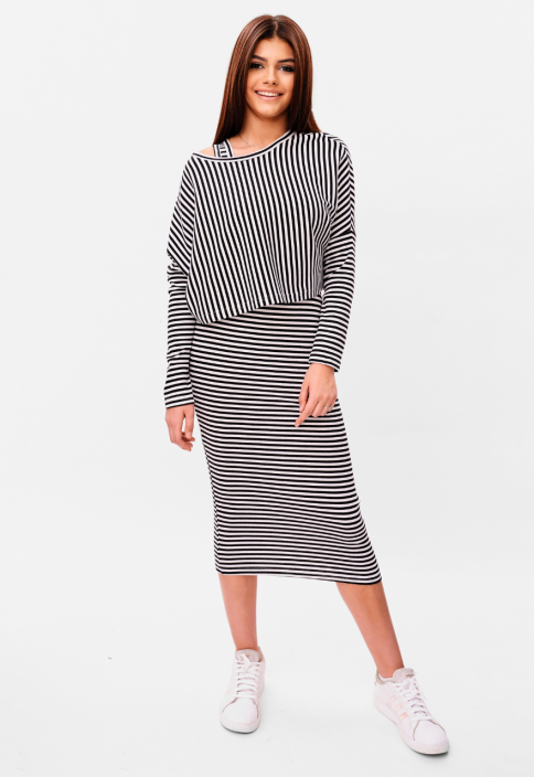 Sukienka letnia na ramiączkach, w czarnee paski - VANESSA BLACK STRIPES