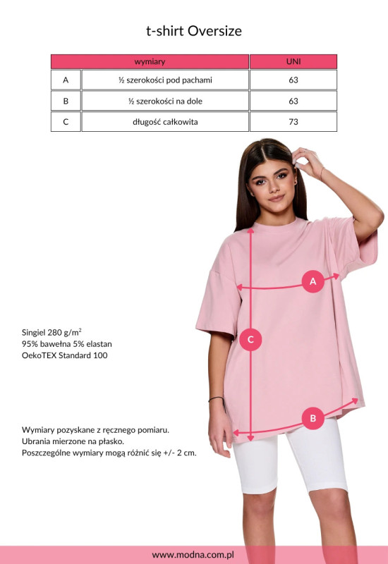 tabela wymiarów dla t-shirt'a OVERSIZE