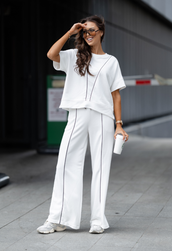 Dres bluza i spodnie z szeroką nogawką - NASTI ECRU