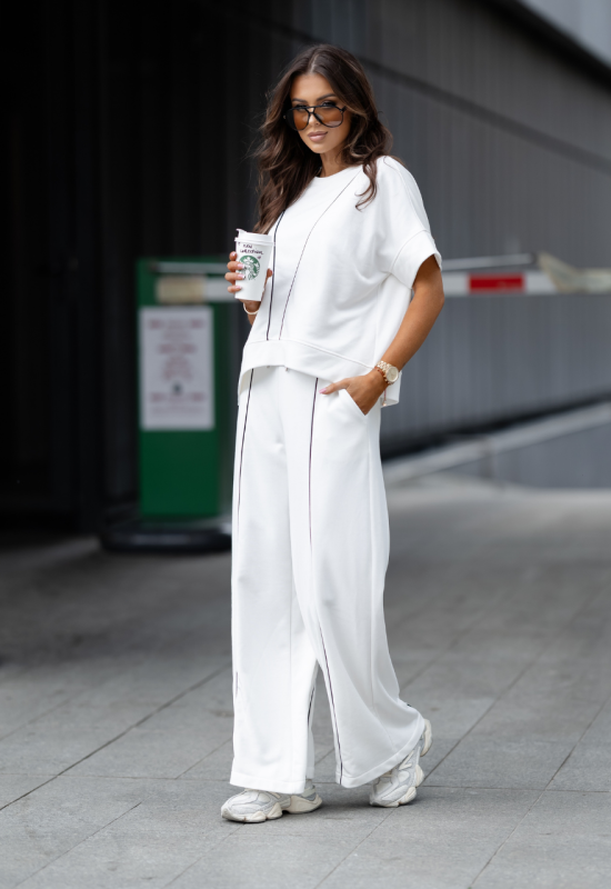 Dres bluza i spodnie z szeroką nogawką - NASTI ECRU