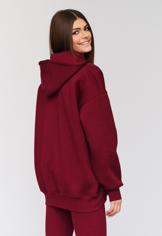 Bluza rozpinana z kapturem bordowa - LAURA CLARET