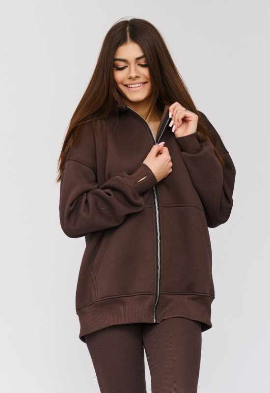 Bluza rozpinana z kapturem brązowa - LAURA CHOCOLATE