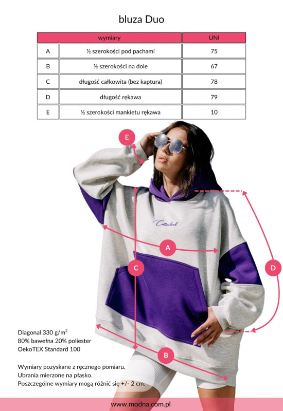tabela rozmiarowa - bluza DUO