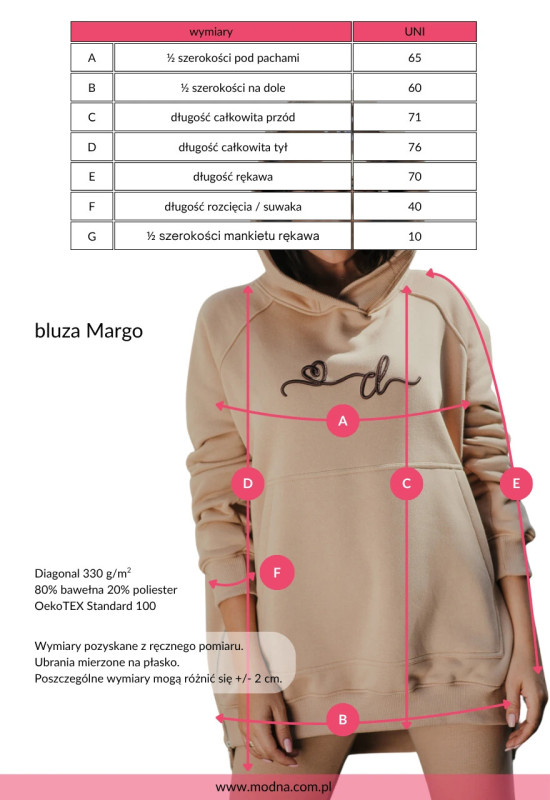 tabela rozmiarowa - bluza MARGO
