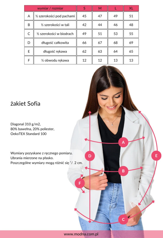 tabela rozmiarowa - żakiet SOFIA