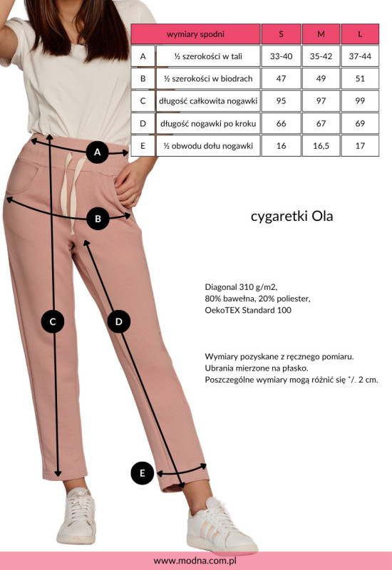 tabela rozmiarowa - cygaretki MIRANDA