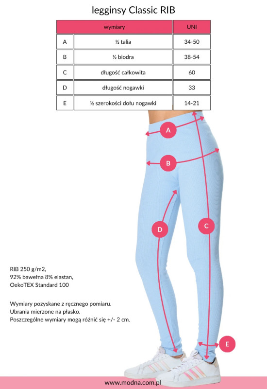 tabela rozmiarowa - legginsy CLASSIC