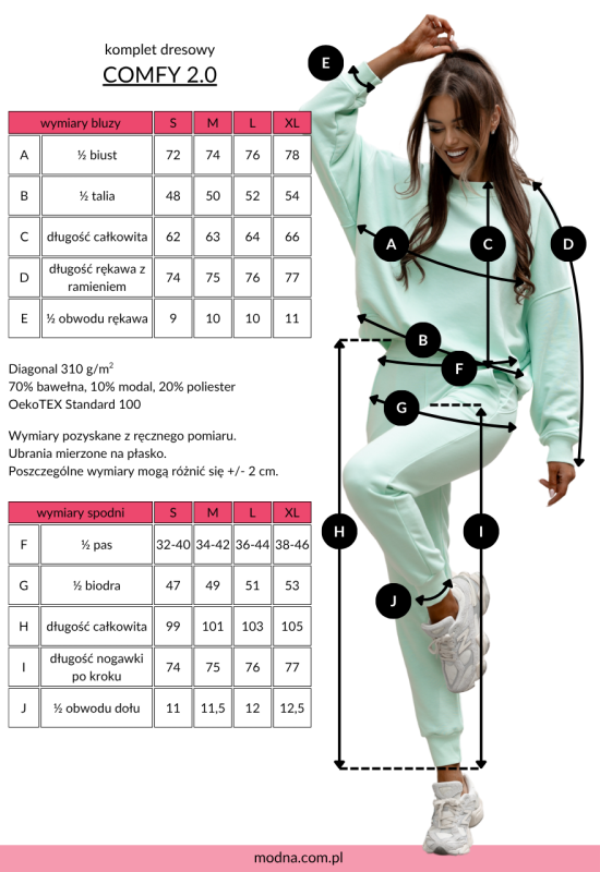 tabela rozmiarów dla dresu COMFY 2.0
